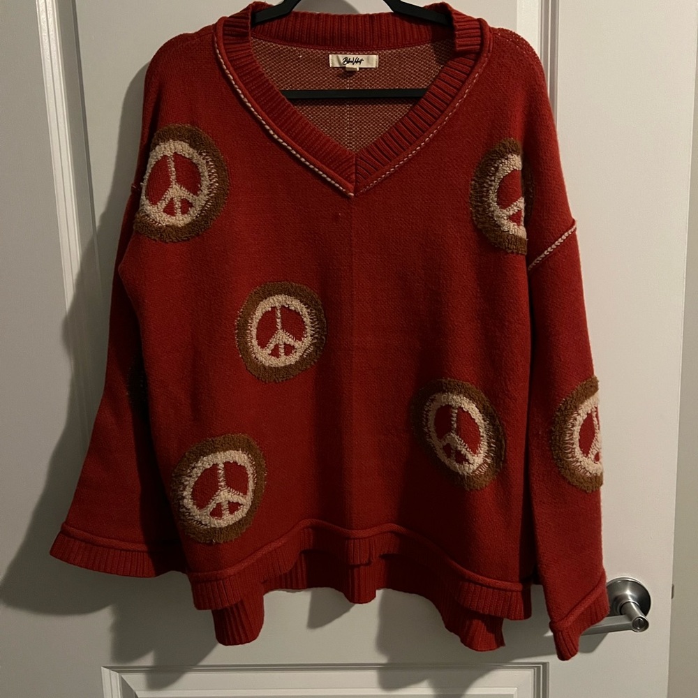 Alyx Red V-Neck Peace Sweater